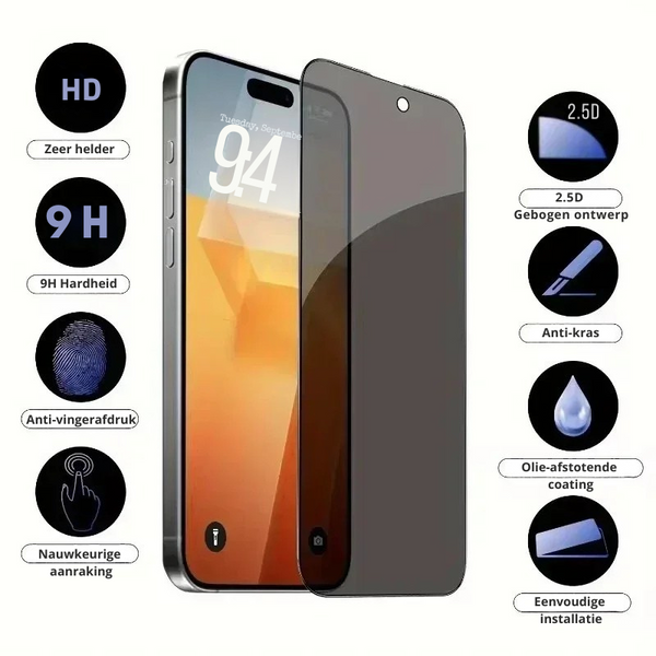 PrivacyShield 8K Privacy Screen Protector op iPhone-scherm
